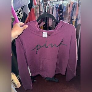 PINK Victoria's Secret Plum Script Logo Cropped Hoodie